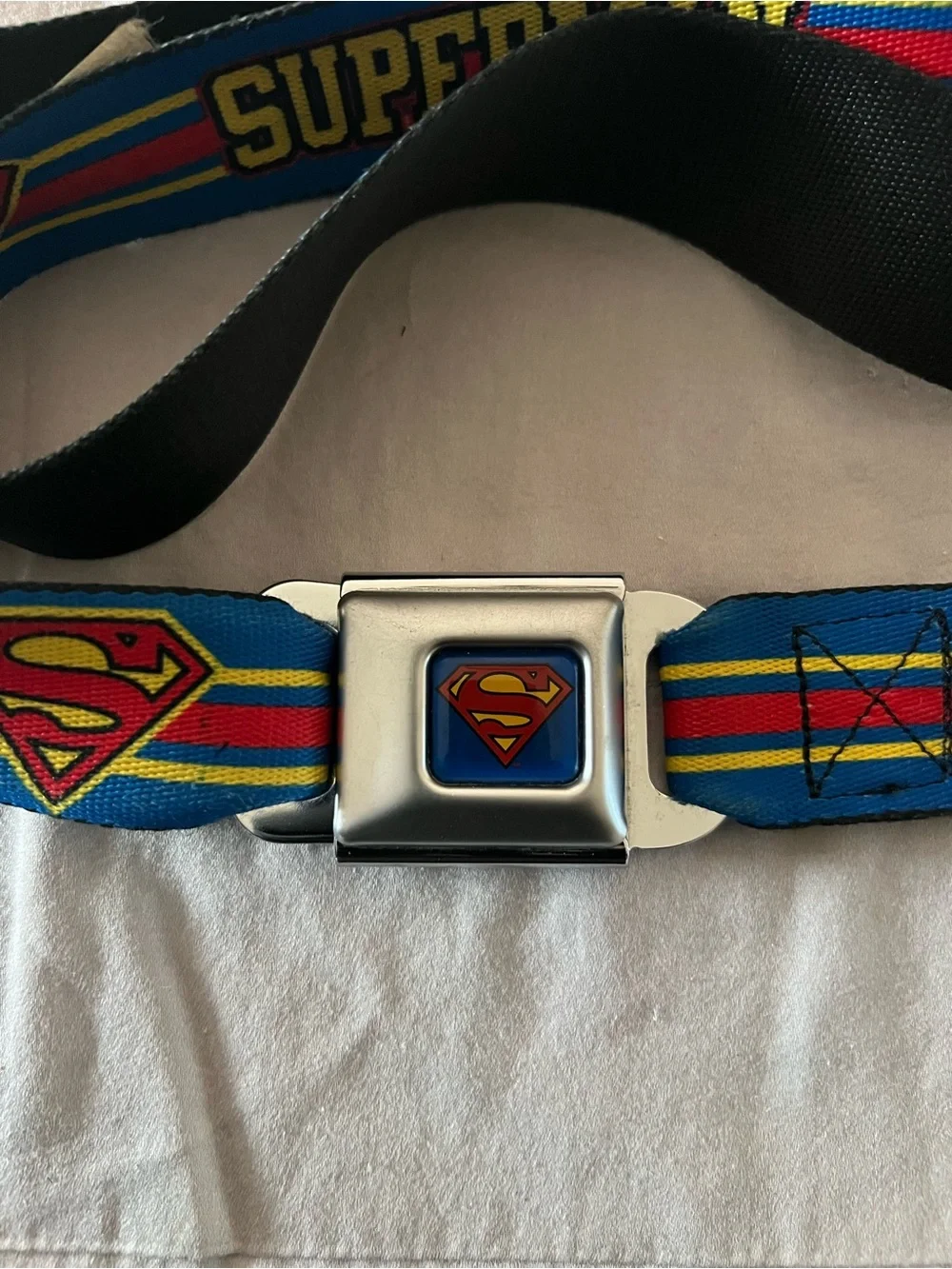 Buckle-Down Superman Logo Belt in Blue, Red & Yellow